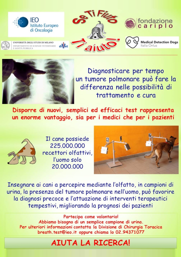 L'olfatto dei cani per la diagnosi del tumore del polmone